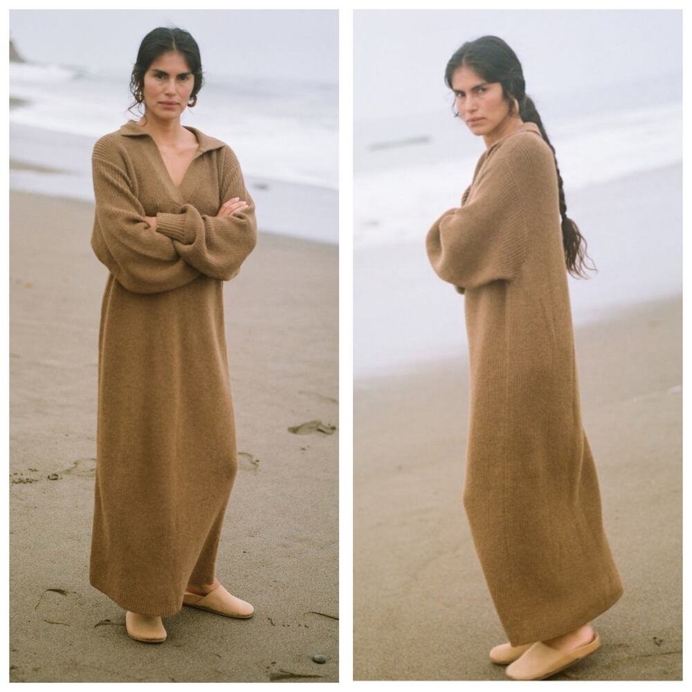 Ozma Amari Camel Sweater Maxi Dress Size Small Baby Alpaca Oversized Lagenlook